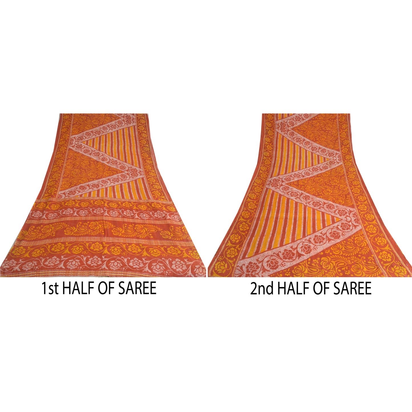 Sanskriti Vintage Sarees Brown/Orange Batik Pure Cotton Print Sari Craft Fabric