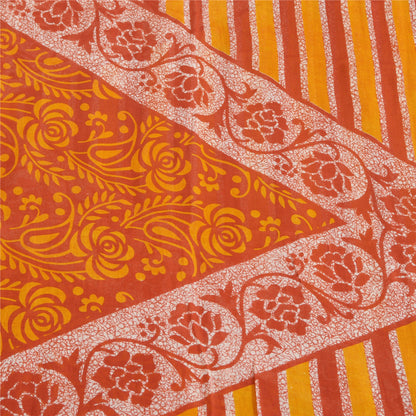 Sanskriti Vintage Sarees Brown/Orange Batik Pure Cotton Print Sari Craft Fabric
