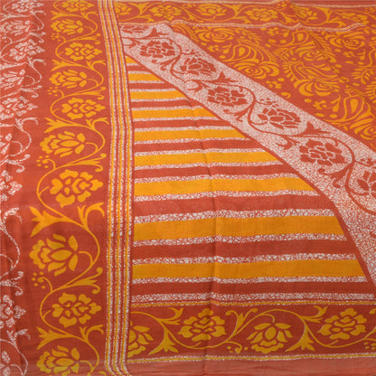 Sanskriti Vintage Sarees Brown/Orange Batik Pure Cotton Print Sari Craft Fabric