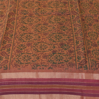 Sanskriti Vintage Sarees Brown Indian Cotton Printed Sari 6+yard Craft Fabric