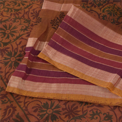 Sanskriti Vintage Sarees Brown Indian Cotton Printed Sari 6+yard Craft Fabric