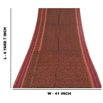 Sanskriti Vintage Sarees Brown Indian Cotton Printed Sari 6+yard Craft Fabric