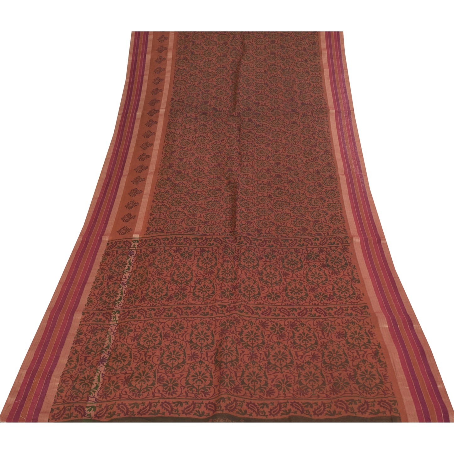 Sanskriti Vintage Sarees Brown Indian Cotton Printed Sari 6+yard Craft Fabric