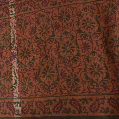 Sanskriti Vintage Sarees Brown Indian Cotton Printed Sari 6+yard Craft Fabric
