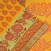 Sanskriti Vintage Sarees Block Printed From India Yellow Pure Cotton Sari Fabric