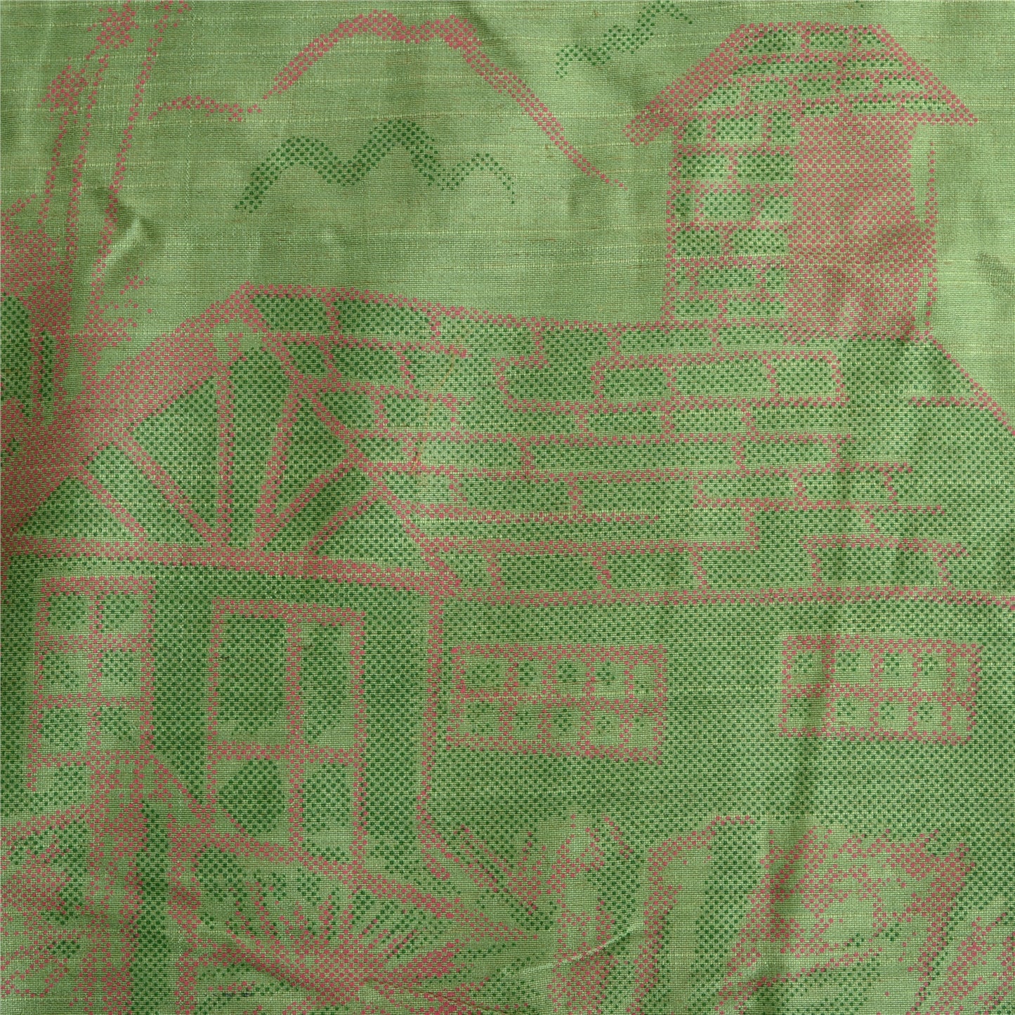 Sanskriti Vintage Sarees Indian Green Pure Silk Printed Sari 5yd Craft Fabric
