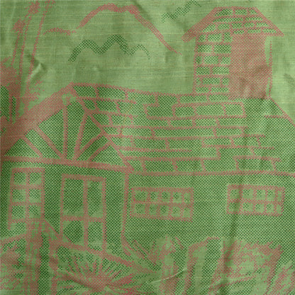 Sanskriti Vintage Sarees Indian Green Pure Silk Printed Sari 5yd Craft Fabric