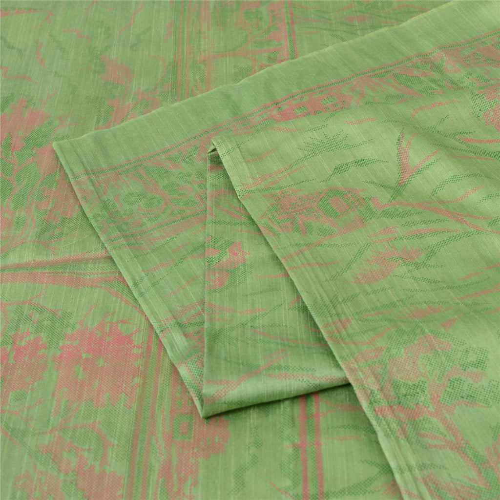 Sanskriti Vintage Sarees Indian Green Pure Silk Printed Sari 5yd Craft Fabric