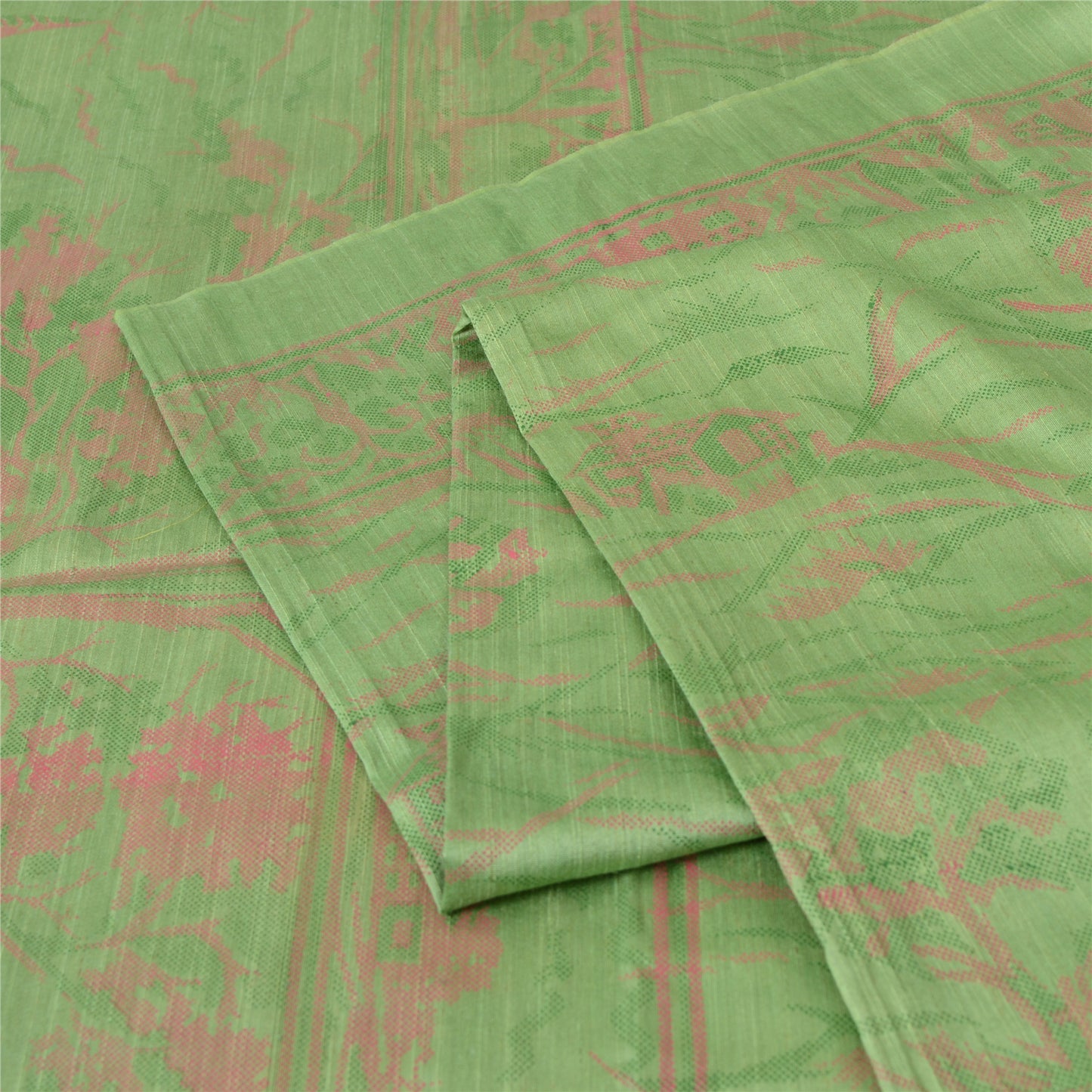 Sanskriti Vintage Sarees Indian Green Pure Silk Printed Sari 5yd Craft Fabric