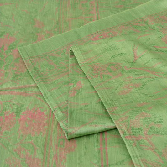 Sanskriti Vintage Sarees Indian Green Pure Silk Printed Sari 5yd Craft Fabric