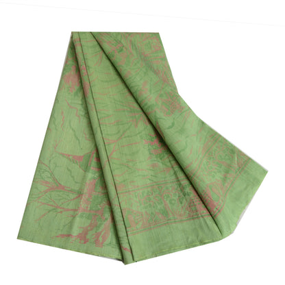 Sanskriti Vintage Sarees Indian Green Pure Silk Printed Sari 5yd Craft Fabric