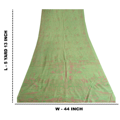 Sanskriti Vintage Sarees Indian Green Pure Silk Printed Sari 5yd Craft Fabric