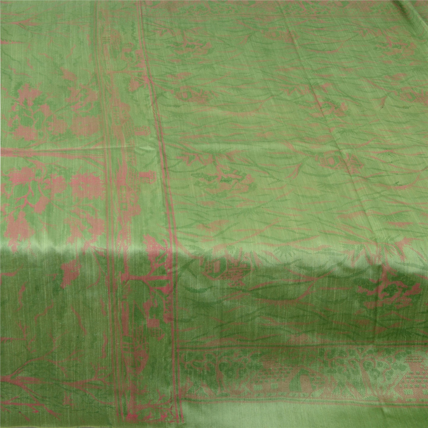 Sanskriti Vintage Sarees Indian Green Pure Silk Printed Sari 5yd Craft Fabric
