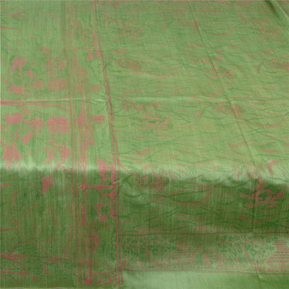 Sanskriti Vintage Sarees Indian Green Pure Silk Printed Sari 5yd Craft Fabric