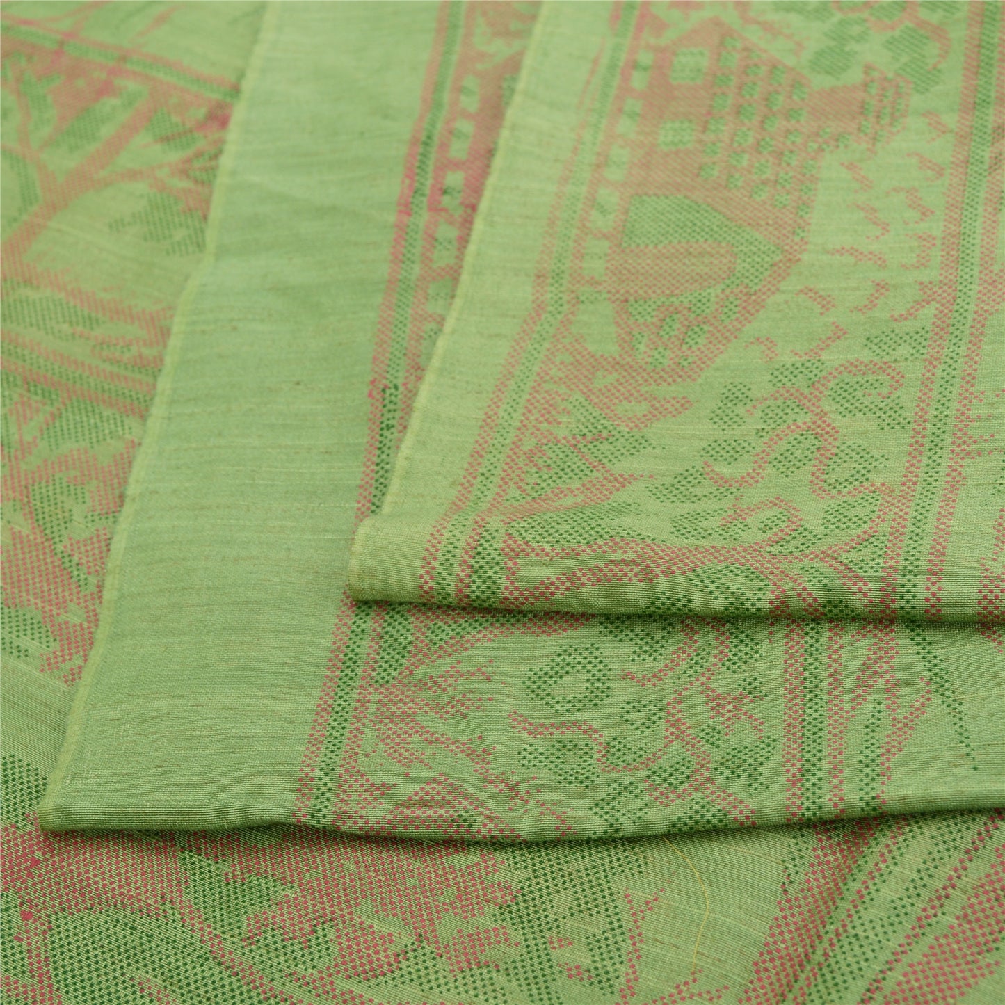 Sanskriti Vintage Sarees Indian Green Pure Silk Printed Sari 5yd Craft Fabric
