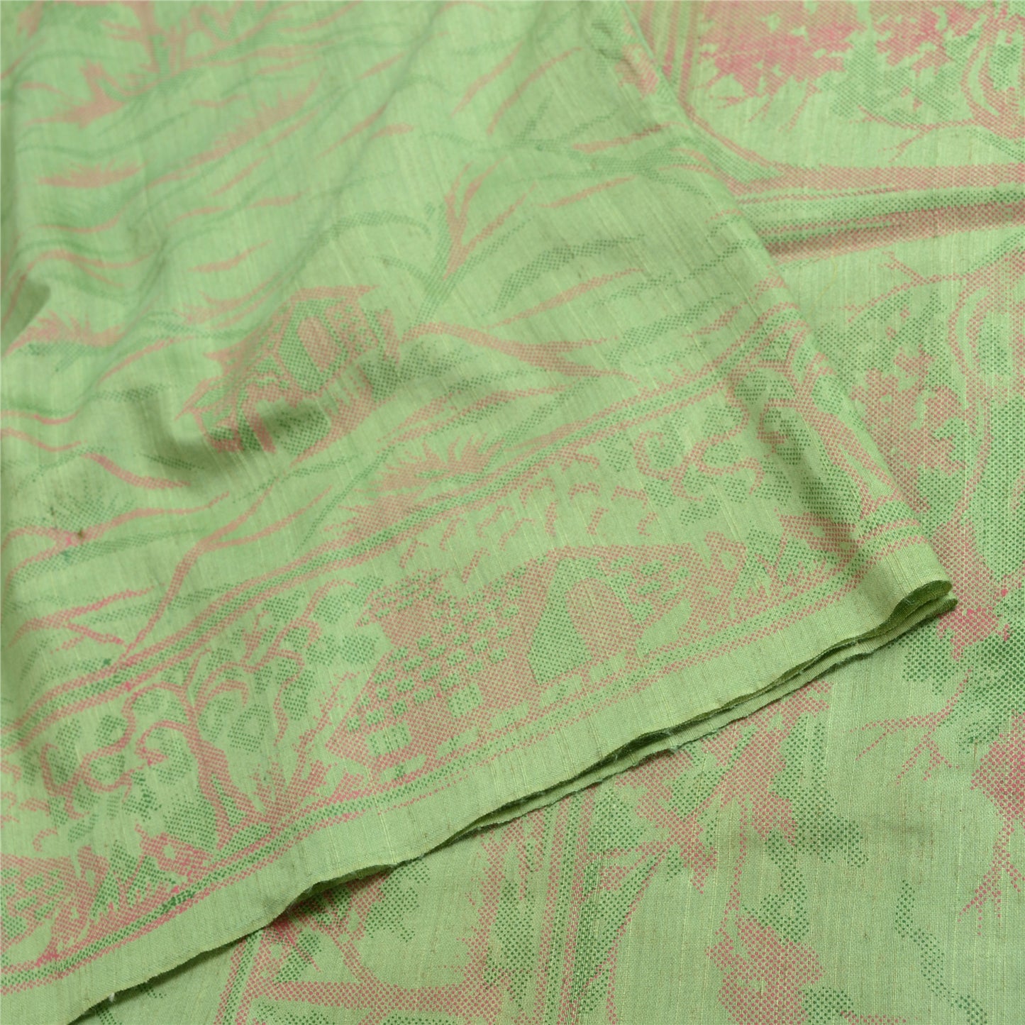 Sanskriti Vintage Sarees Indian Green Pure Silk Printed Sari 5yd Craft Fabric