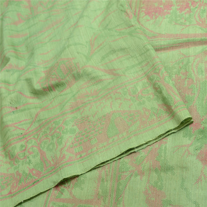 Sanskriti Vintage Sarees Indian Green Pure Silk Printed Sari 5yd Craft Fabric