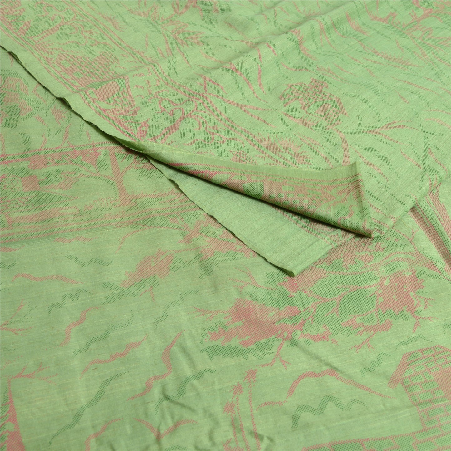 Sanskriti Vintage Sarees Indian Green Pure Silk Printed Sari 5yd Craft Fabric