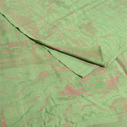 Sanskriti Vintage Sarees Indian Green Pure Silk Printed Sari 5yd Craft Fabric
