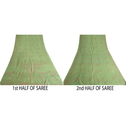 Sanskriti Vintage Sarees Indian Green Pure Silk Printed Sari 5yd Craft Fabric