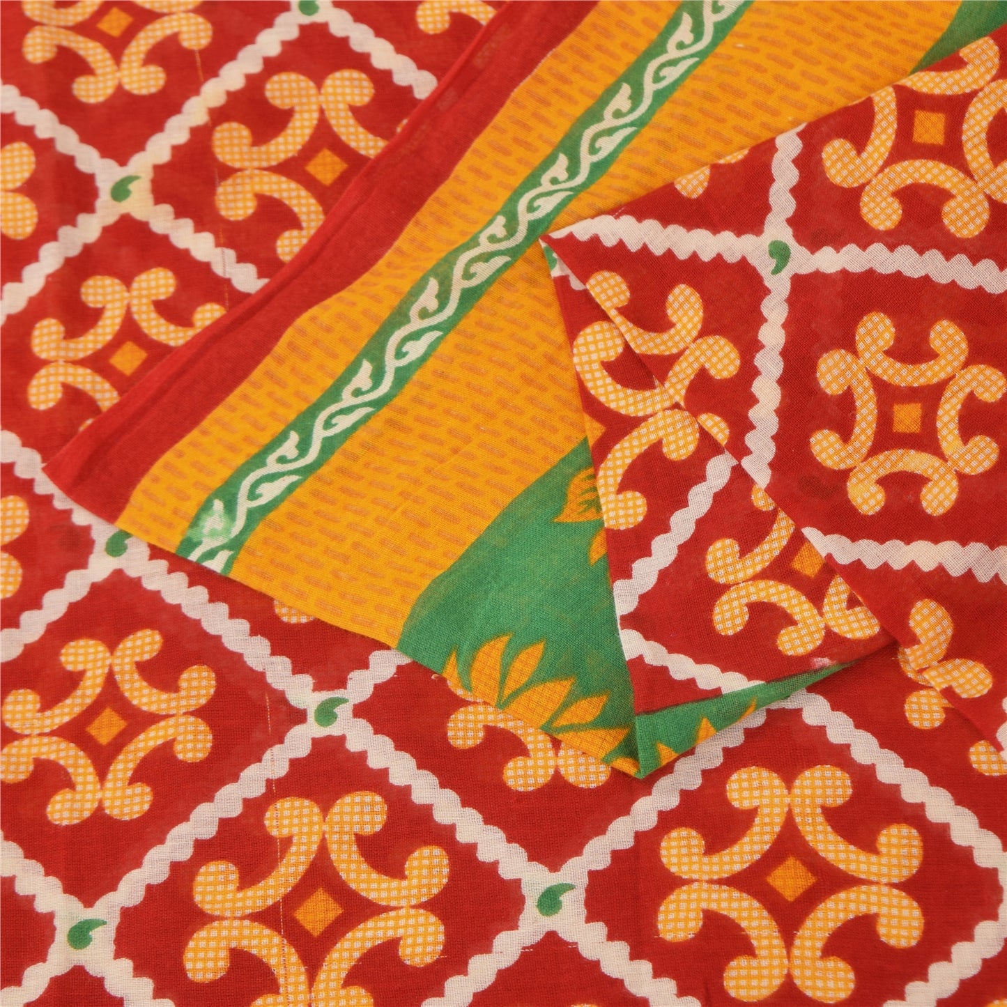 Sanskriti Vintage Sarees Red Indian Pure Cotton Printed Sari Soft Craft Fabric