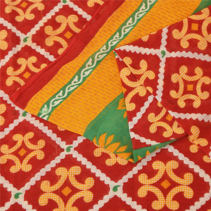 Sanskriti Vintage Sarees Red Indian Pure Cotton Printed Sari Soft Craft Fabric