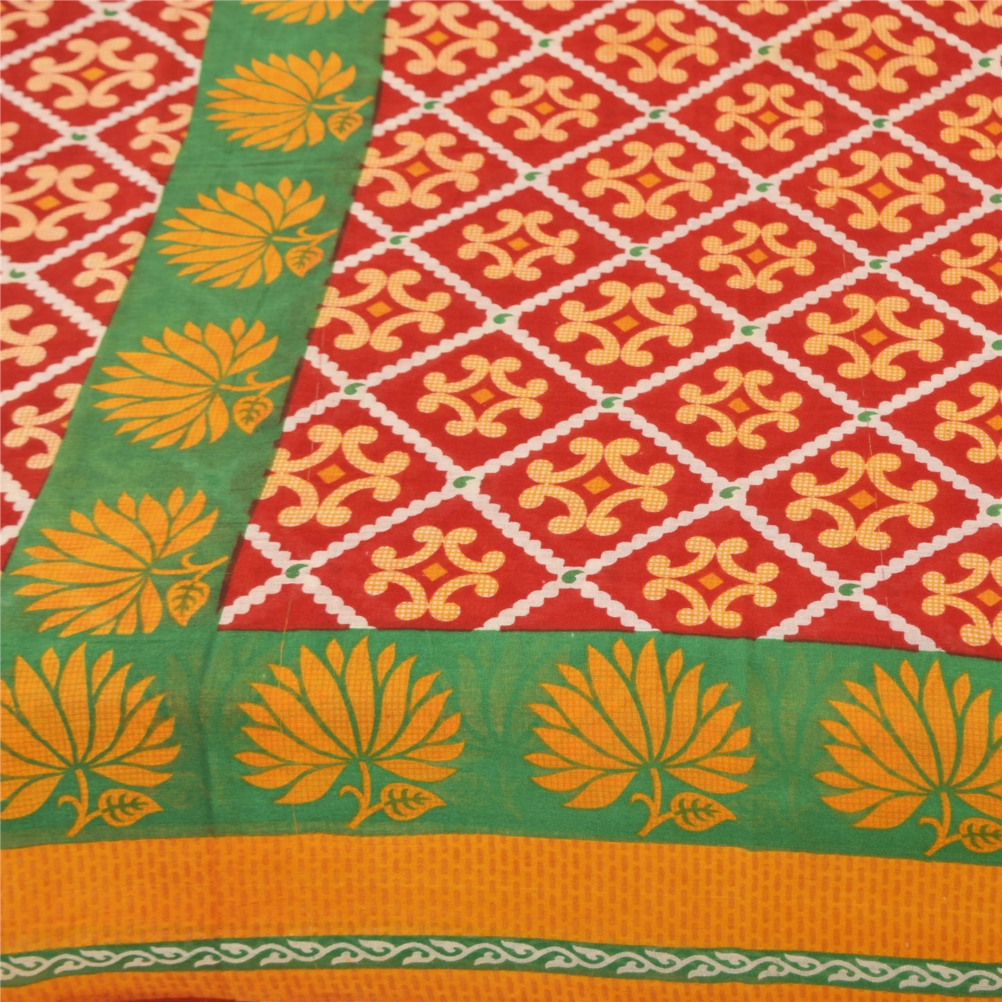 Sanskriti Vintage Sarees Red Indian Pure Cotton Printed Sari Soft Craft Fabric