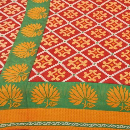 Sanskriti Vintage Sarees Red Indian Pure Cotton Printed Sari Soft Craft Fabric