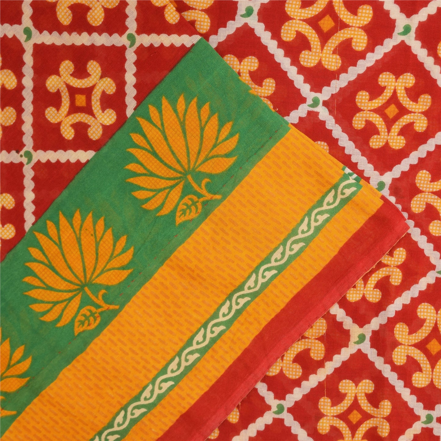 Sanskriti Vintage Sarees Red Indian Pure Cotton Printed Sari Soft Craft Fabric