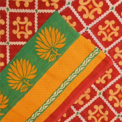 Sanskriti Vintage Sarees Red Indian Pure Cotton Printed Sari Soft Craft Fabric