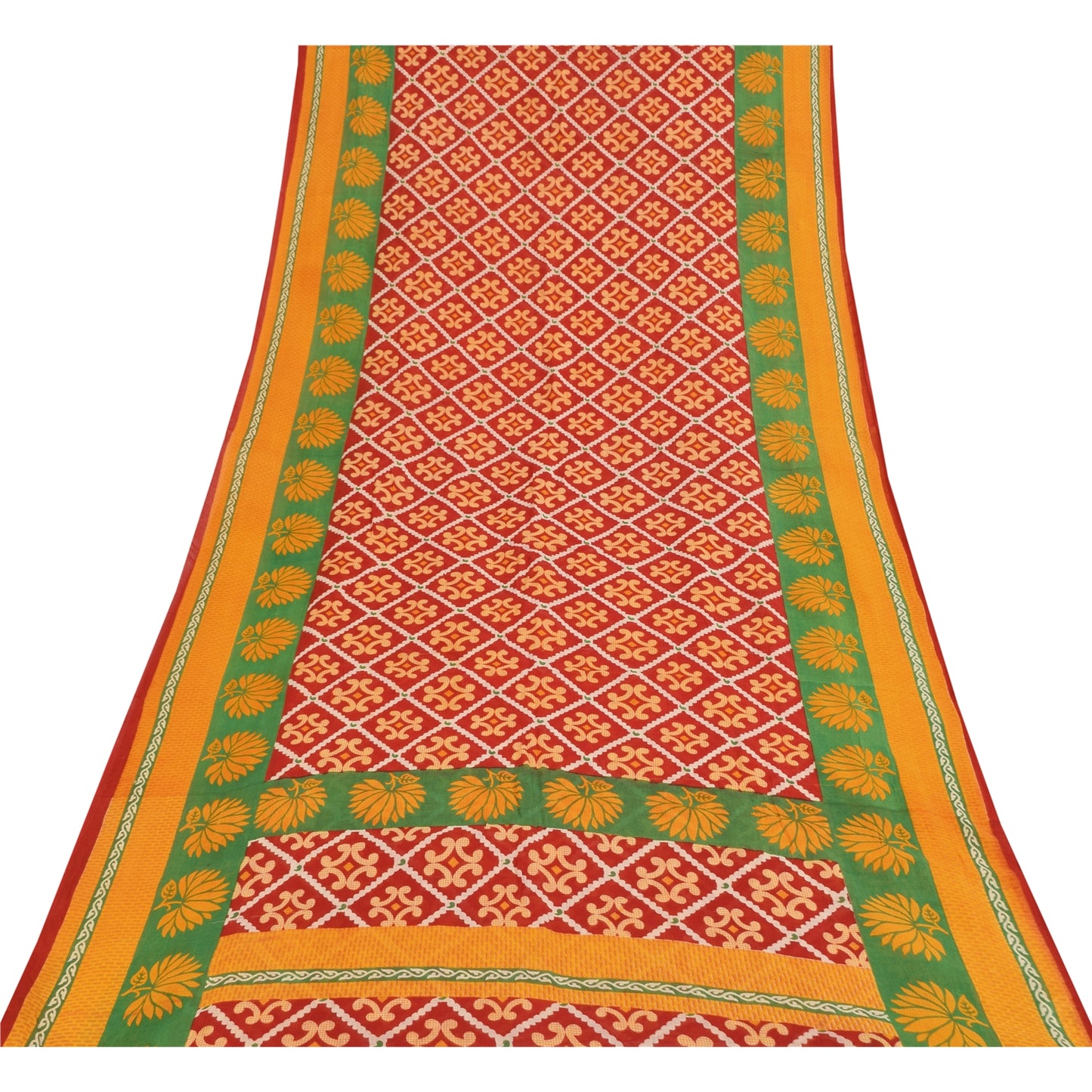 Sanskriti Vintage Sarees Red Indian Pure Cotton Printed Sari Soft Craft Fabric