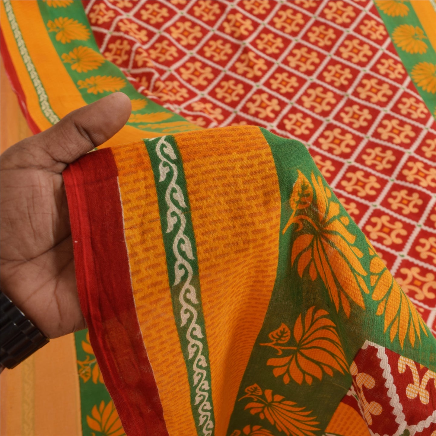 Sanskriti Vintage Sarees Red Indian Pure Cotton Printed Sari Soft Craft Fabric