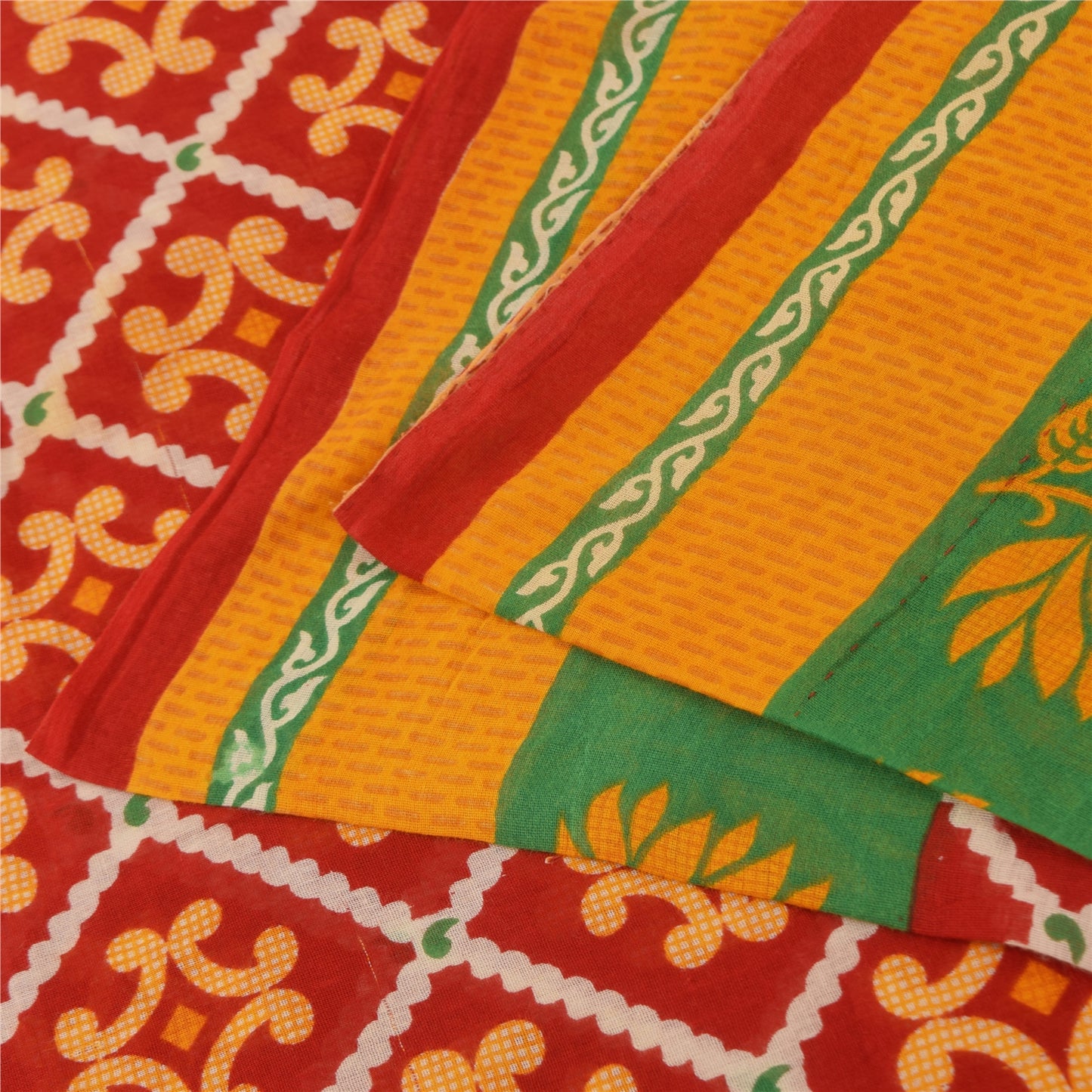 Sanskriti Vintage Sarees Red Indian Pure Cotton Printed Sari Soft Craft Fabric
