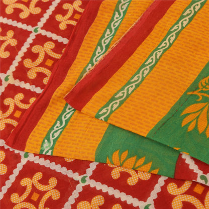 Sanskriti Vintage Sarees Red Indian Pure Cotton Printed Sari Soft Craft Fabric