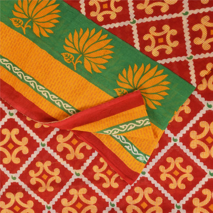 Sanskriti Vintage Sarees Red Indian Pure Cotton Printed Sari Soft Craft Fabric