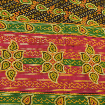 Sanskriti Vintage Saree Black 100% Pure Cotton 5 Yard Saree Floral Paisely Printed Sari Fabric For Dressmaking,Craft Supplies,Upcyclers