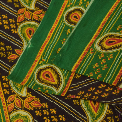 Sanskriti Vintage Saree Black 100% Pure Cotton 5 Yard Saree Floral Paisely Printed Sari Fabric For Dressmaking,Craft Supplies,Upcyclers