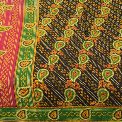Sanskriti Vintage Saree Black 100% Pure Cotton 5 Yard Saree Floral Paisely Printed Sari Fabric For Dressmaking,Craft Supplies,Upcyclers