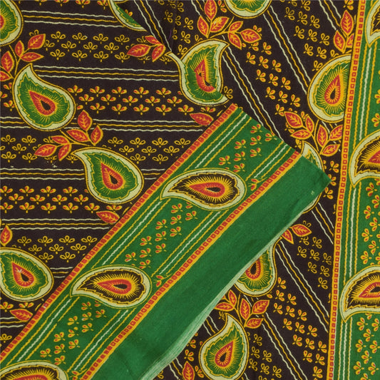 Sanskriti Vintage Saree Black 100% Pure Cotton 5 Yard Saree Floral Paisely Printed Sari Fabric For Dressmaking,Craft Supplies,Upcyclers
