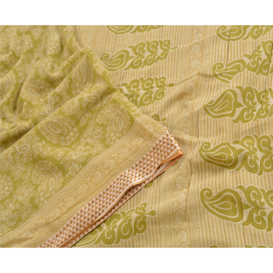 Sanskriti Vintage Sarees Green Block Printed Pure Cotton Sari Soft Craft Sustainable Fabric
