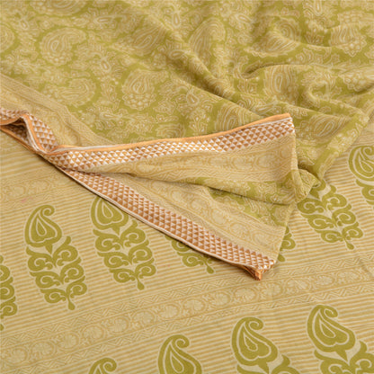 Sanskriti Vintage Sarees Green Block Printed Pure Cotton Sari Soft Craft Sustainable Fabric