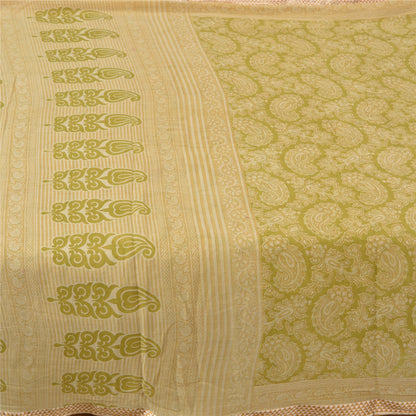 Sanskriti Vintage Sarees Green Block Printed Pure Cotton Sari Soft Craft Sustainable Fabric