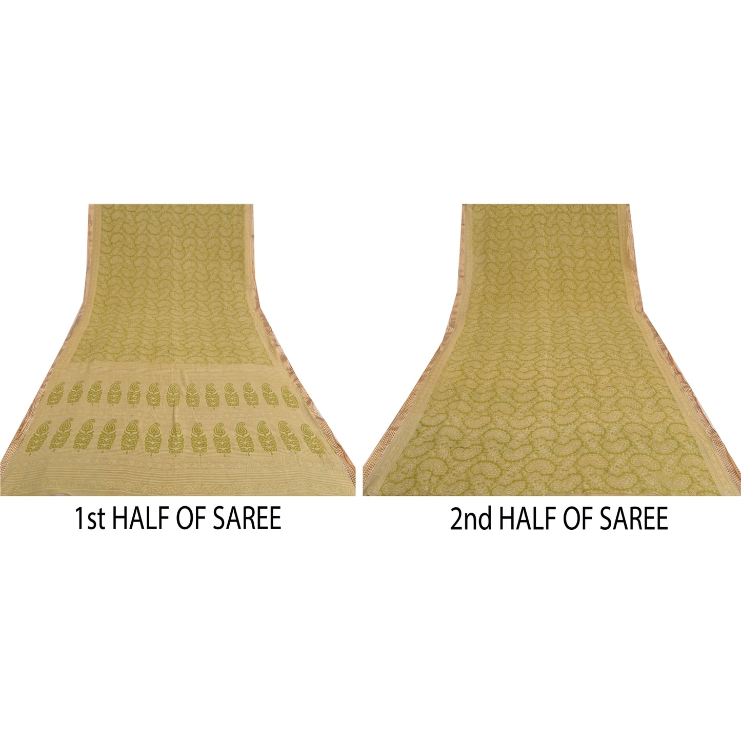 Sanskriti Vintage Sarees Green Block Printed Pure Cotton Sari Soft Craft Sustainable Fabric