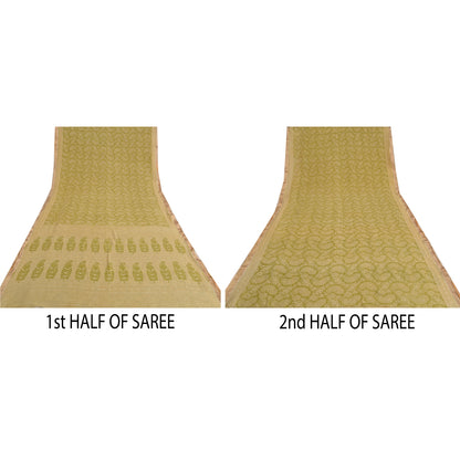 Sanskriti Vintage Sarees Green Block Printed Pure Cotton Sari Soft Craft Sustainable Fabric