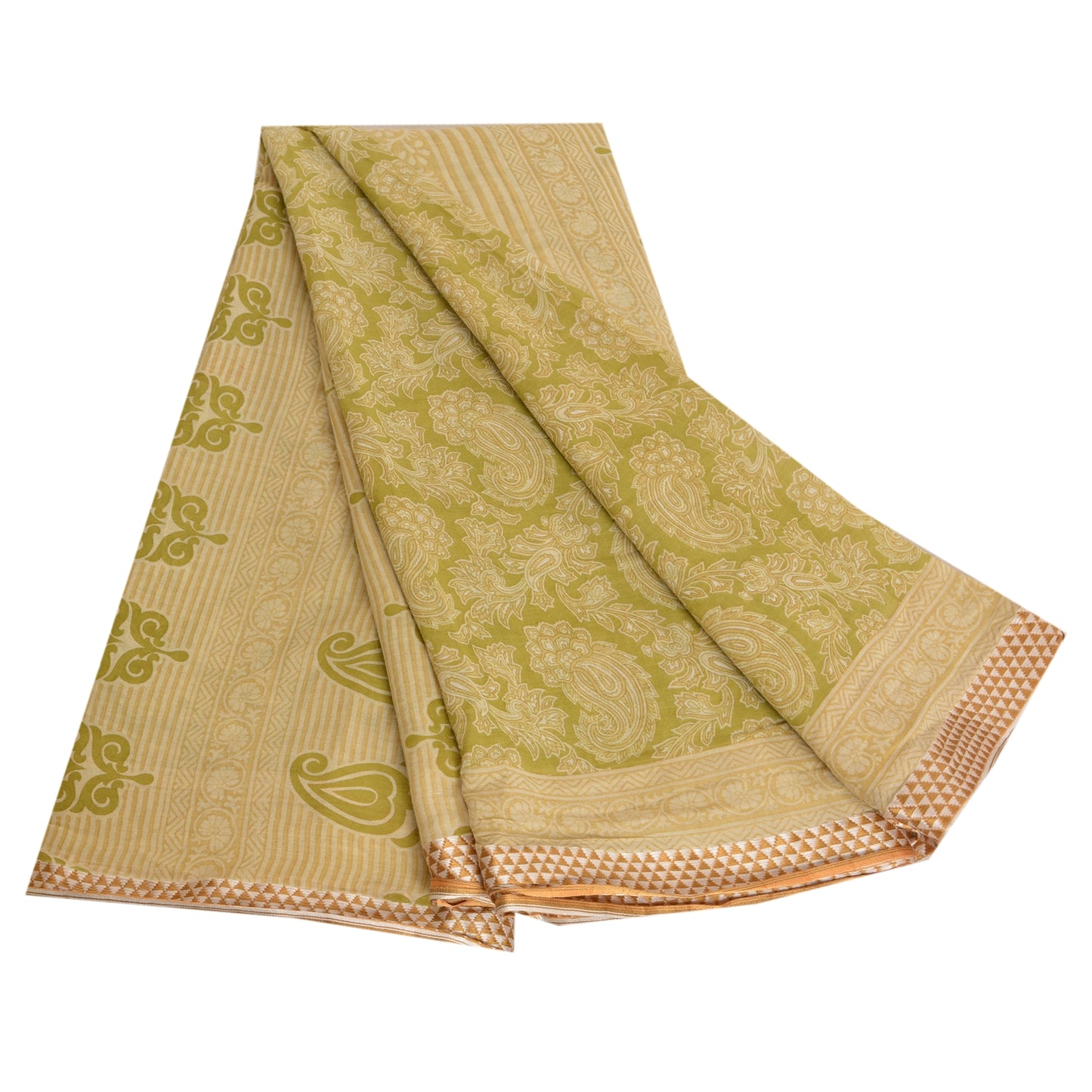 Sanskriti Vintage Sarees Green Block Printed Pure Cotton Sari Soft Craft Sustainable Fabric