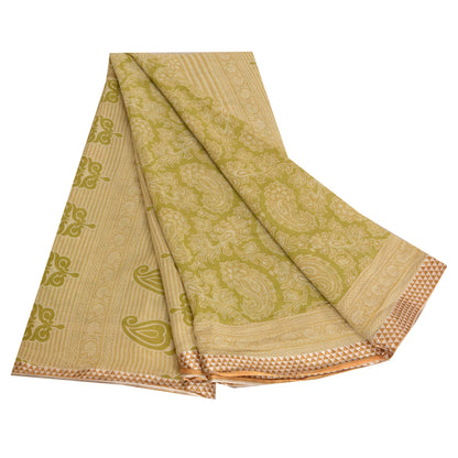 Sanskriti Vintage Sarees Green Block Printed Pure Cotton Sari Soft Craft Sustainable Fabric