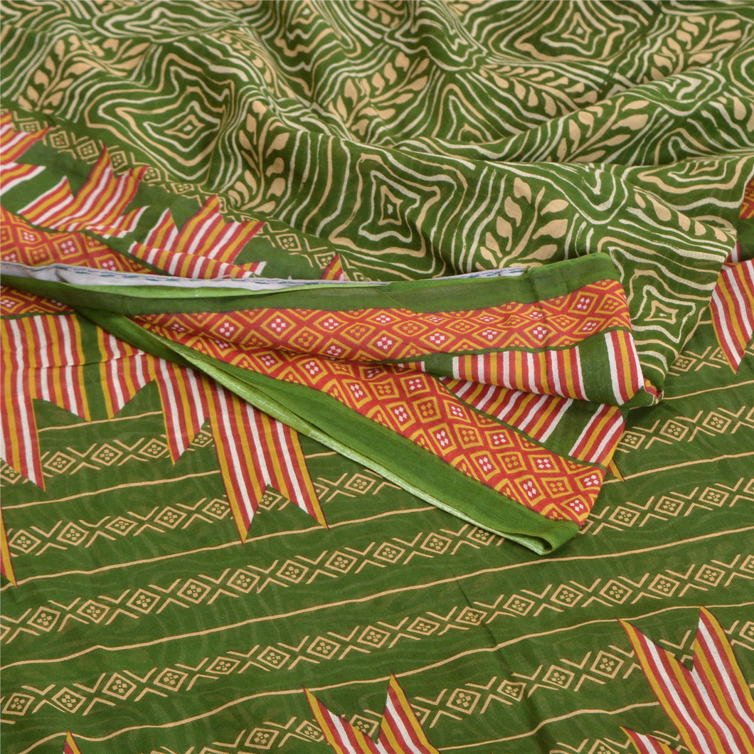 Sanskriti Vintage Sarees Green Indian Printed Pure Cotton Sari Soft Craft Fabric