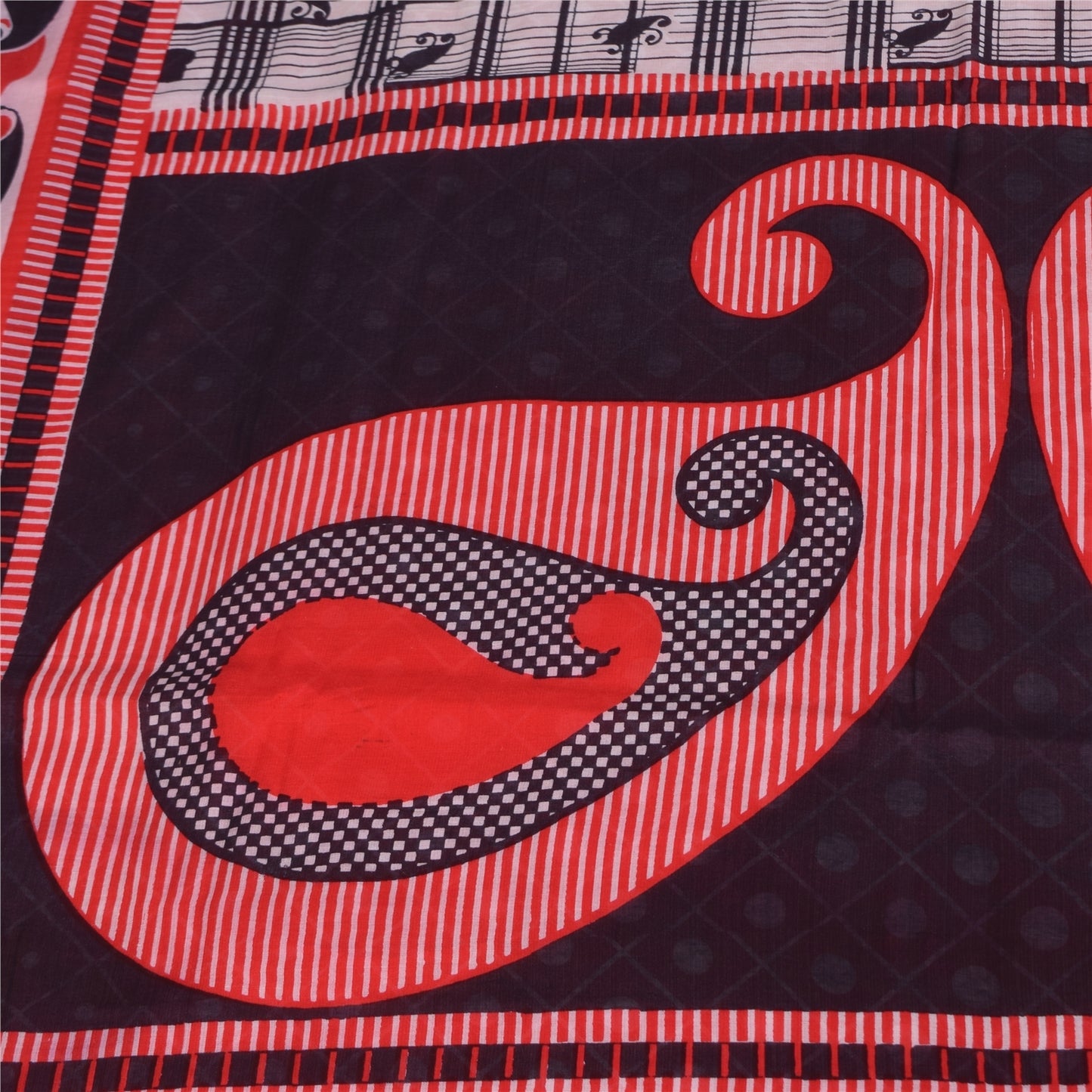 Sanskriti Vintage Sarees Red & Black Pure Cotton Printed Sari 5yd Craft Fabric