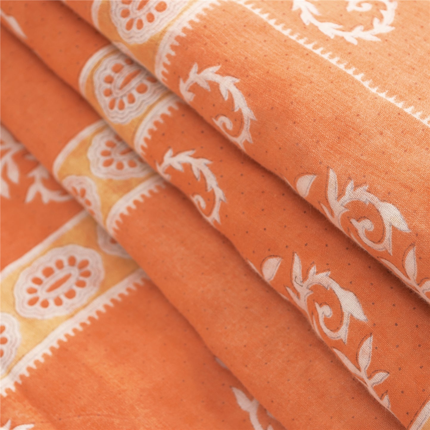 Sanskriti Vintage Saree Ivory & Peach 100% Pure Cotton 5 Yard Saree Block Geometric Paisley Printed Sari Craft Fabric Supplies Home Decor