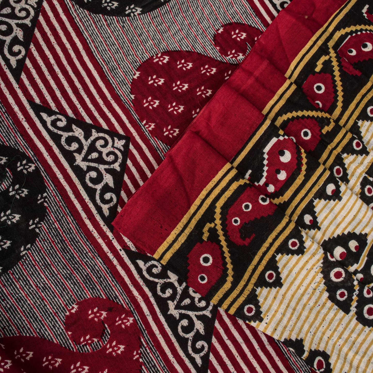 Sanskriti Vintage Saree Red Pure Cotton Paisley Printed Craft Fabric 5+Yard Sari